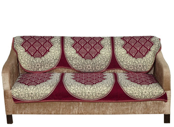 Nendle Luxurious Cotton Polka Dot Design 3 Seater Sofa Cover Set (Maroon, 2 Pieces)